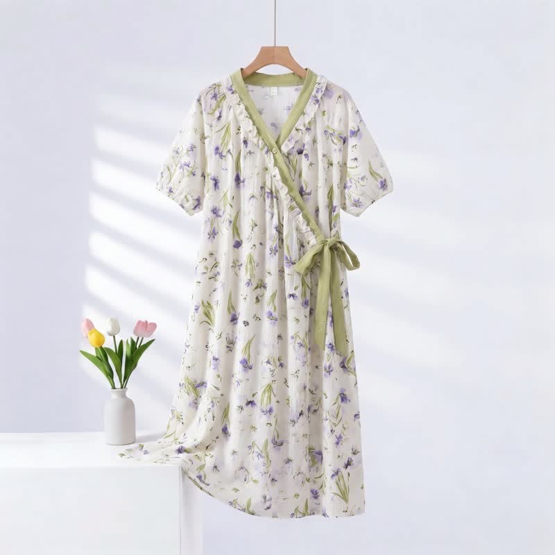 Nuisette violette à fleurs et à volants, avec liens sur les côtés - Vert - 2XL - image 0