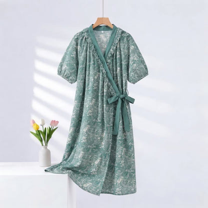 Chemise de nuit verte vintage à volants et liens sur les côtés - Vert - 2XL - image 0