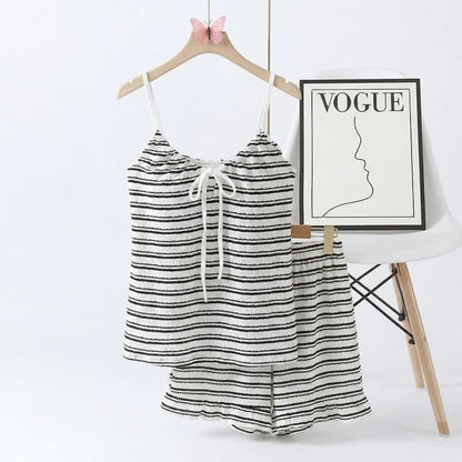 Ensemble pyjama avec nœud sur le devant, débardeur rayé et short - Noir - 2XL - image 7