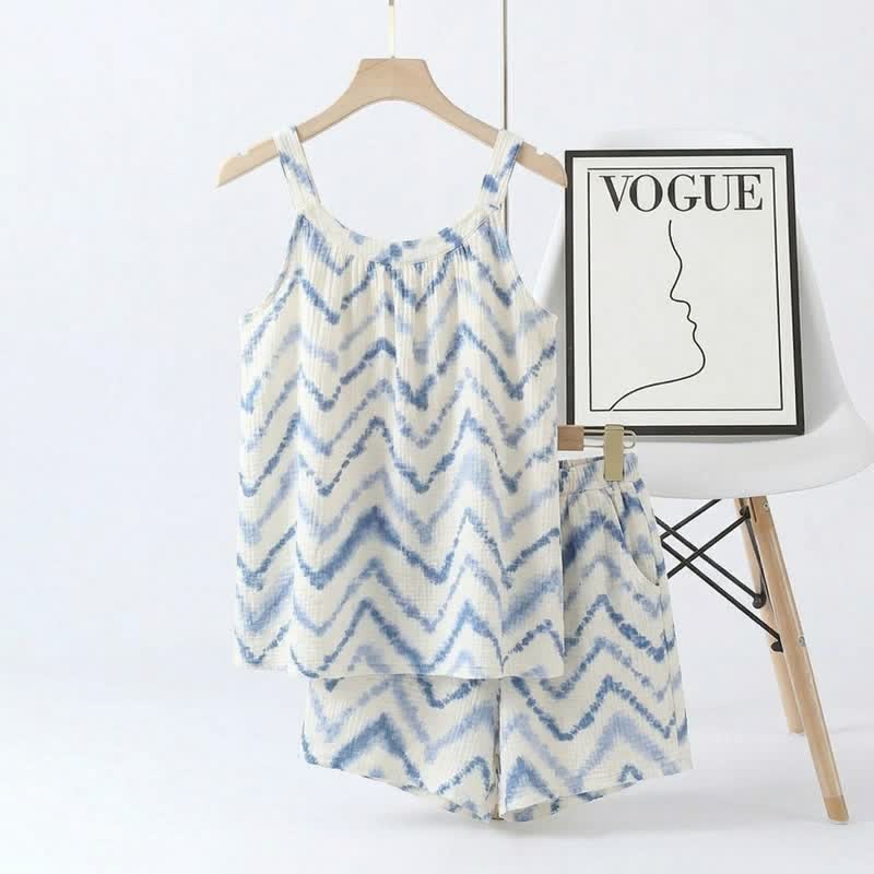 Ensemble pyjama à motif batik en zigzag : débardeur et short - Bleu - 2XL - image 0