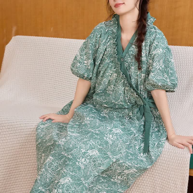 Chemise de nuit verte vintage à volants et liens sur les côtés - image 4