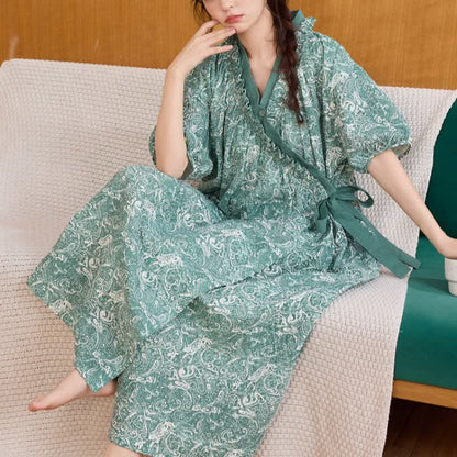 Chemise de nuit verte vintage à volants et liens sur les côtés - image 3