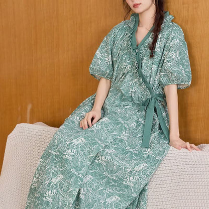 Chemise de nuit verte vintage à volants et liens sur les côtés - image 5