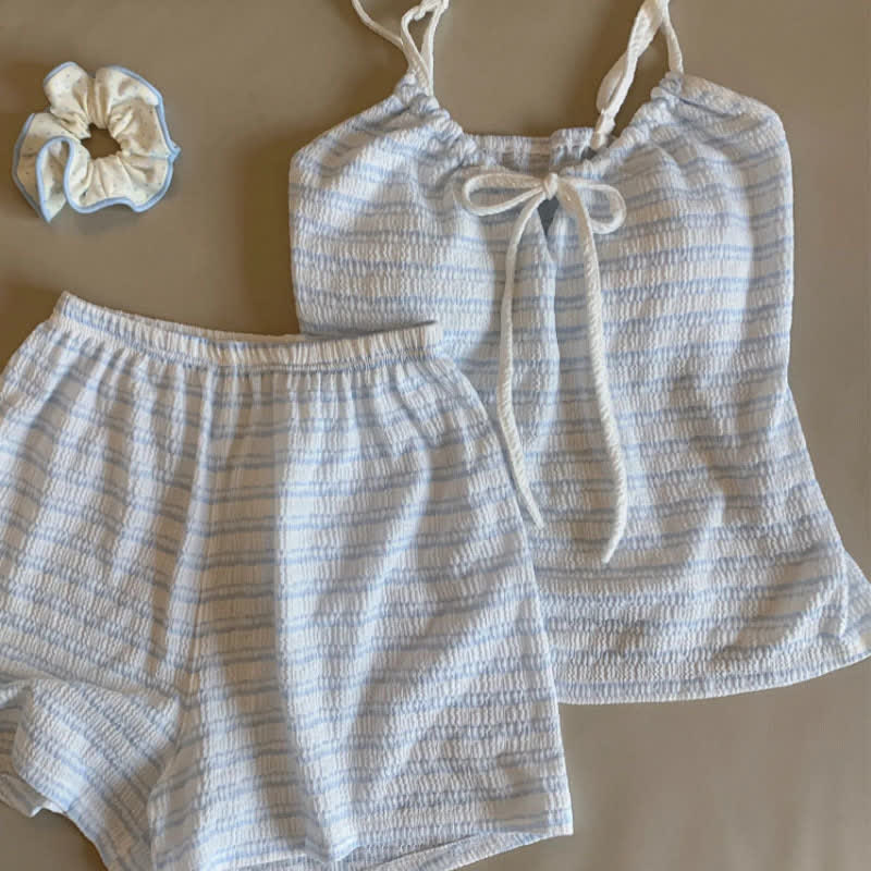Ensemble pyjama avec nœud sur le devant, débardeur rayé et short - image 18