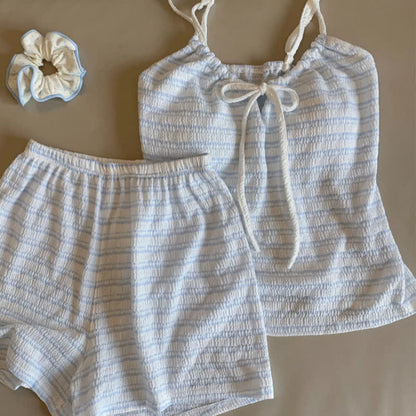 Ensemble pyjama avec nœud sur le devant, débardeur rayé et short - image 18