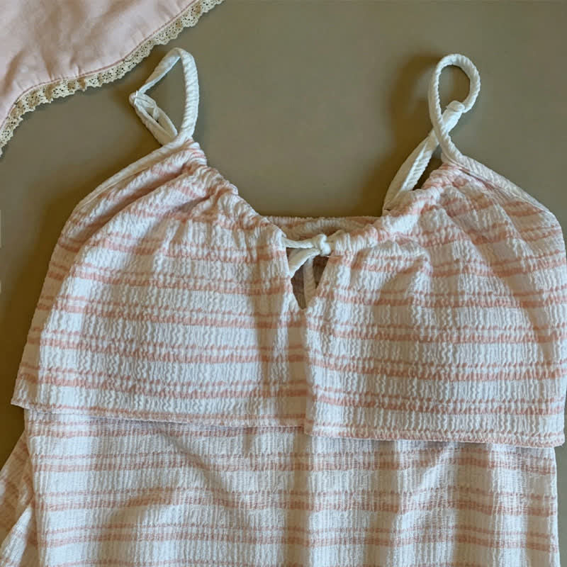 Ensemble pyjama avec nœud sur le devant, débardeur rayé et short - image 5