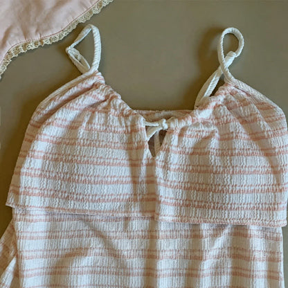 Ensemble pyjama avec nœud sur le devant, débardeur rayé et short - image 5