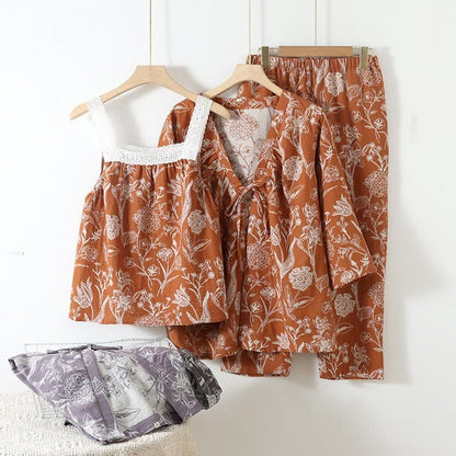 Ensemble pyjama 3 pièces en pur coton à motif floral - image 3