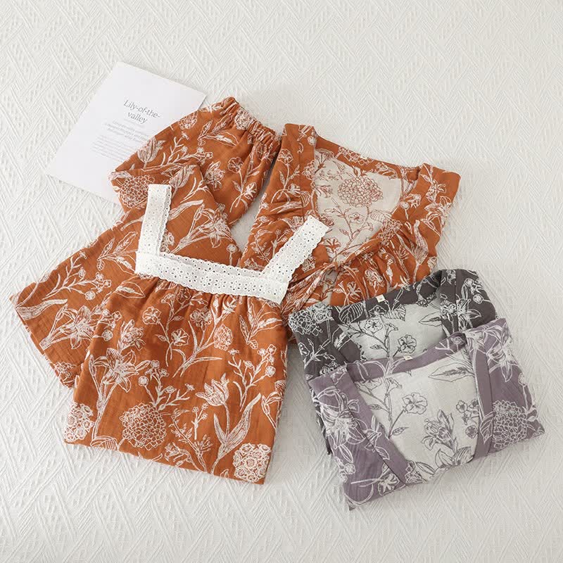 Ensemble pyjama 3 pièces en pur coton à motif floral - image 2