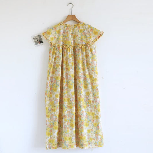 Chemise de nuit jaune en coton à motif floral, style cottagecore - Jaune - XL - image 0