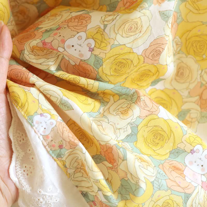 Chemise de nuit en coton ornée de dentelle florale jaune - image 8