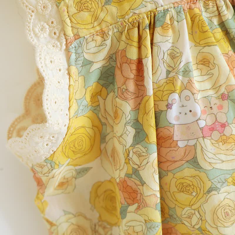 Chemise de nuit en coton ornée de dentelle florale jaune - image 6