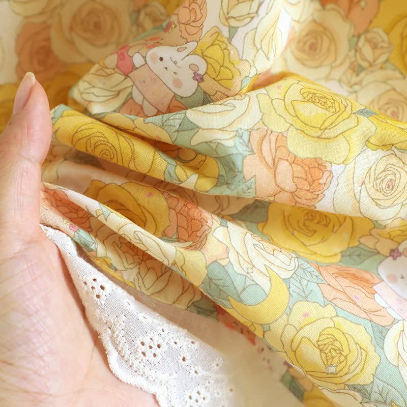 Chemise de nuit en coton ornée de dentelle florale jaune - image 12