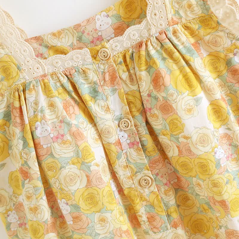 Chemise de nuit en coton ornée de dentelle florale jaune - image 5