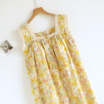 Chemise de nuit en coton ornée de dentelle florale jaune - image 1