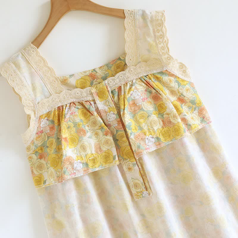 Chemise de nuit en coton ornée de dentelle florale jaune - image 10