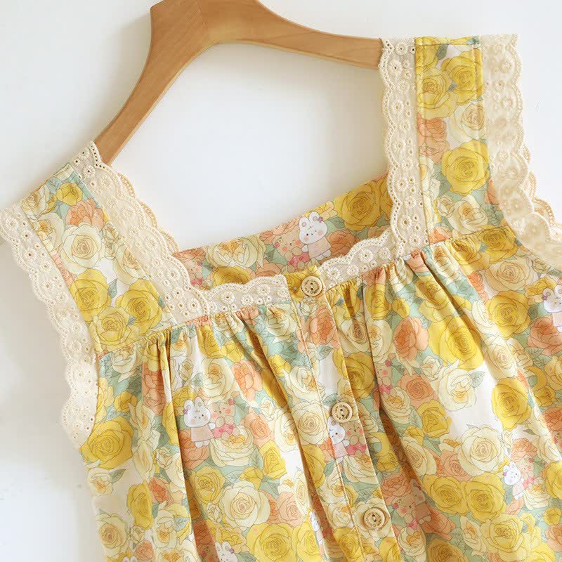 Chemise de nuit en coton ornée de dentelle florale jaune - image 3