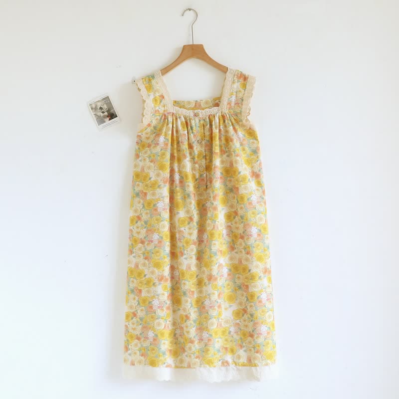 Chemise de nuit en coton ornée de dentelle florale jaune - image 2