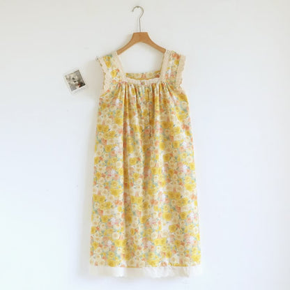 Chemise de nuit en coton ornée de dentelle florale jaune - image 2