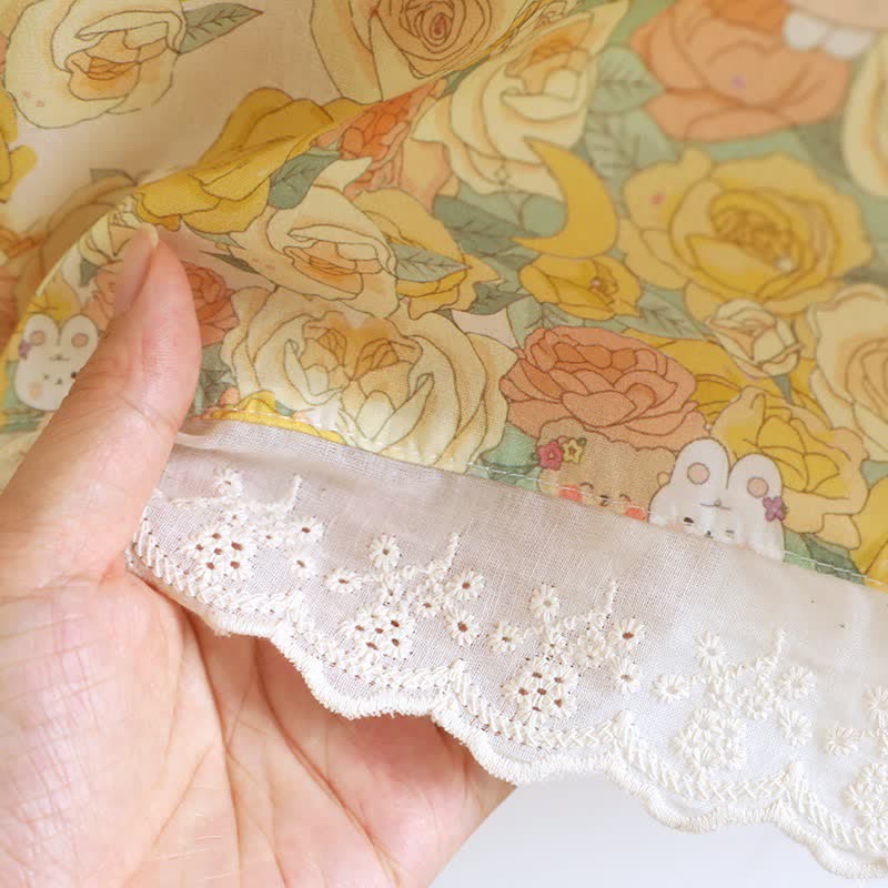 Chemise de nuit en coton ornée de dentelle florale jaune - image 7
