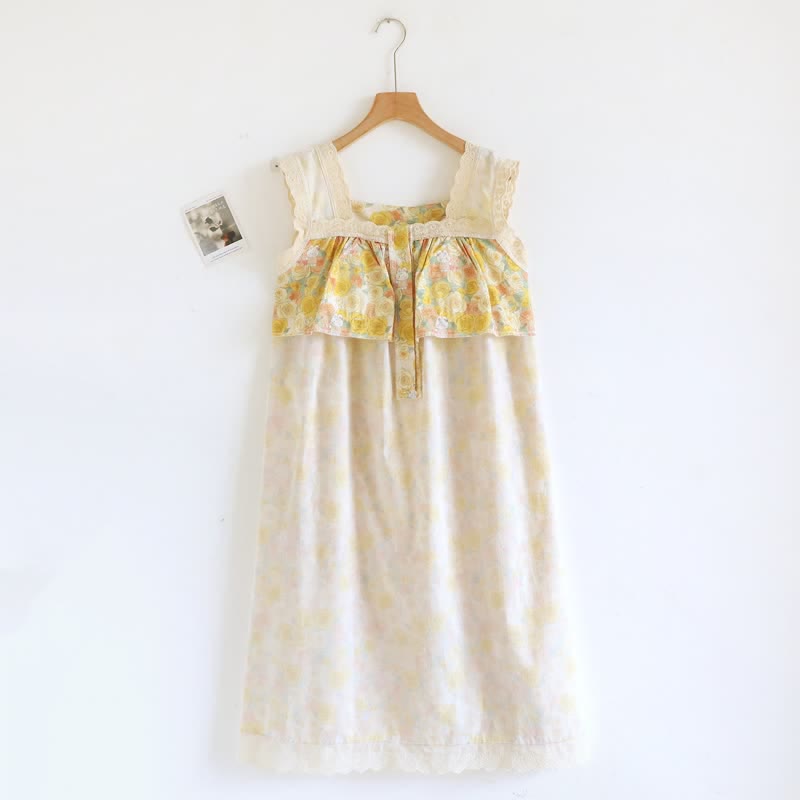 Chemise de nuit en coton ornée de dentelle florale jaune - image 9