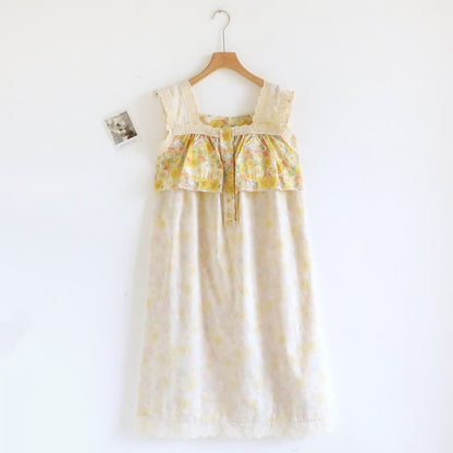 Chemise de nuit en coton ornée de dentelle florale jaune - image 9