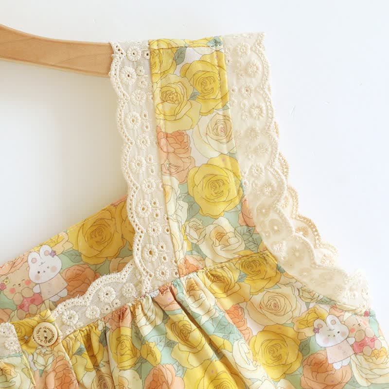 Chemise de nuit en coton ornée de dentelle florale jaune - image 4