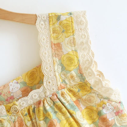 Chemise de nuit en coton ornée de dentelle florale jaune - image 4