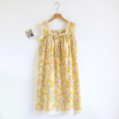 Chemise de nuit en coton ornée de dentelle florale jaune - Jaune - XL - image 0