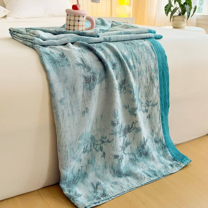 Couverture d'été artistique en fibres de bambou - Bleu - 200 cm x 230 cm - image 0