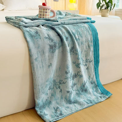 Couverture d'été artistique en fibres de bambou - Bleu - 200 cm x 230 cm - image 0