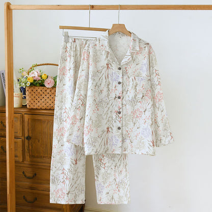 Ensemble pyjama en gaze de coton à motif floral discret - XL - image 0