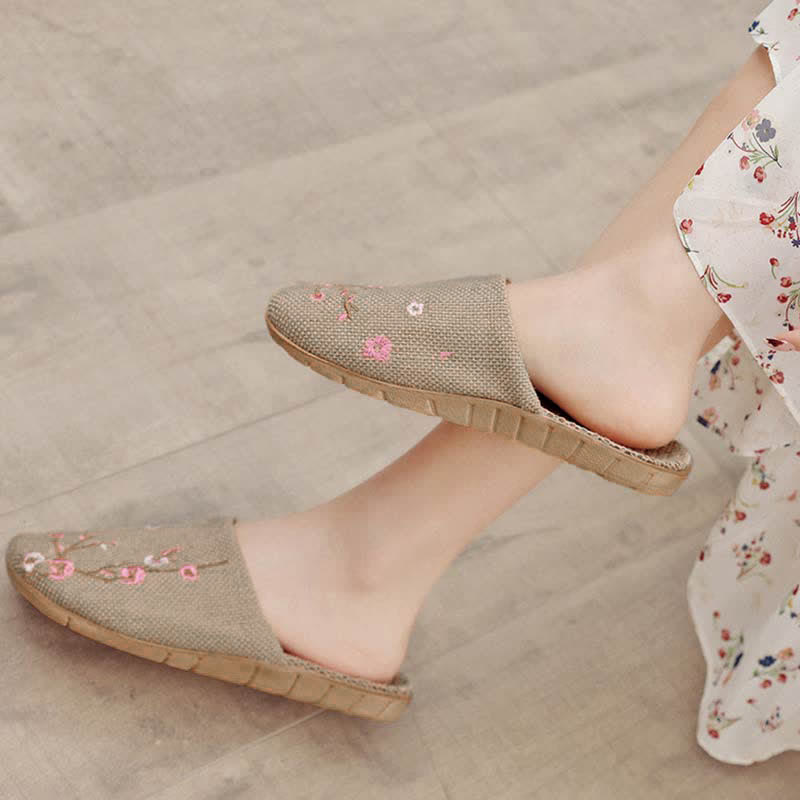 Chaussons confortables en lin brodés Plum Bossom - Rose Prune Bossom - L - image 10