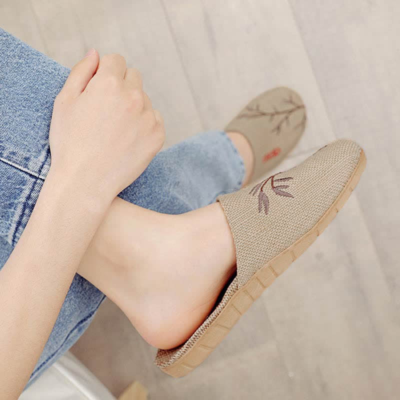 Chaussons confortables en lin brodés Plum Bossom - image 14