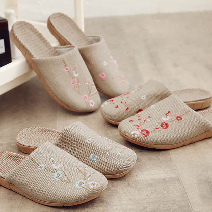 Chaussons confortables en lin brodés Plum Bossom - image 3