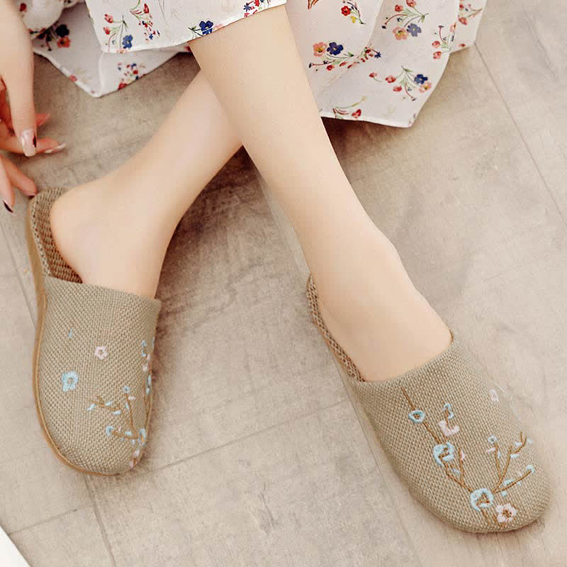 Chaussons confortables en lin brodés Plum Bossom - Bossom de prune bleue - L - image 8