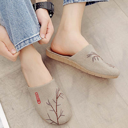 Chaussons confortables en lin brodés Plum Bossom - Café Bambou - 3XL - image 13