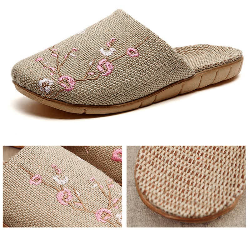 Chaussons confortables en lin brodés Plum Bossom - image 12