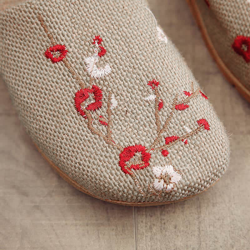 Chaussons confortables en lin brodés Plum Bossom - image 7