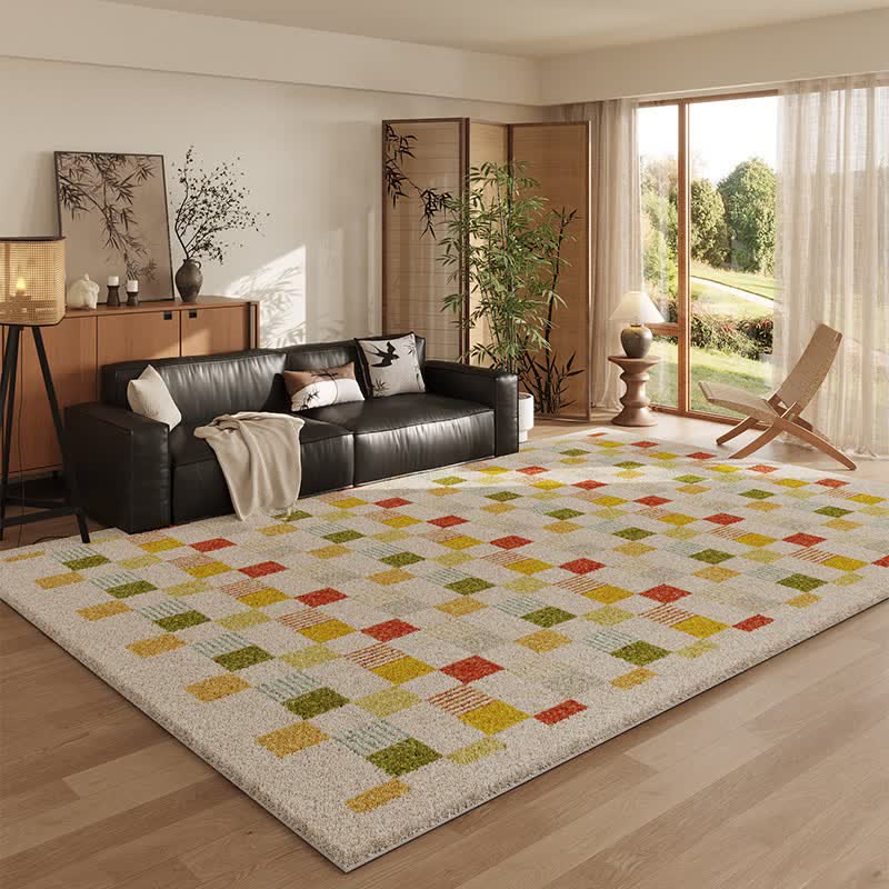 Tapis à carreaux couleur dopamine - 200 cm × 300 cm - image 0