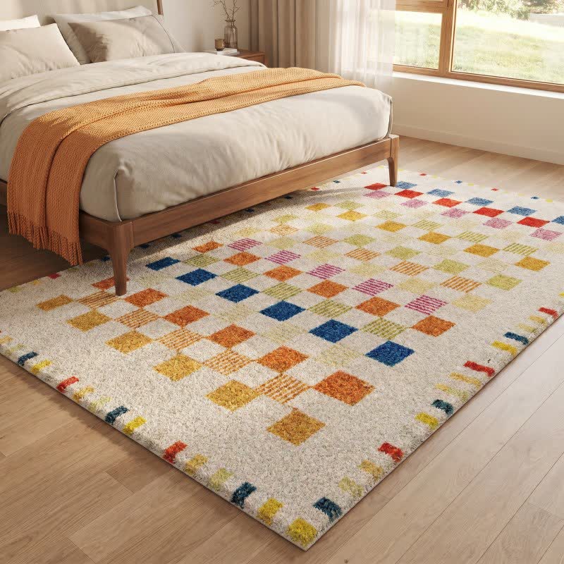 Tapis doux à damier multicolore - image 1