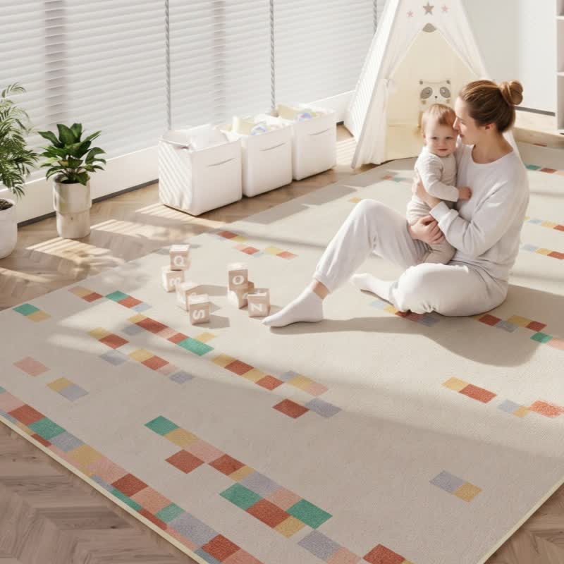 Tapis d'enfant géométrique aux couleurs pastel - image 1