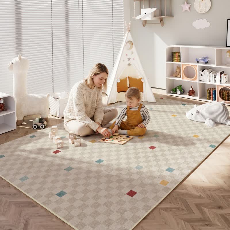 Tapis à carreaux neutres pour enfants - image 1