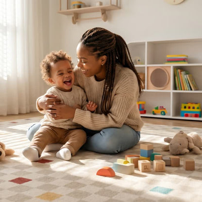 Tapis à carreaux neutres pour enfants - image 3