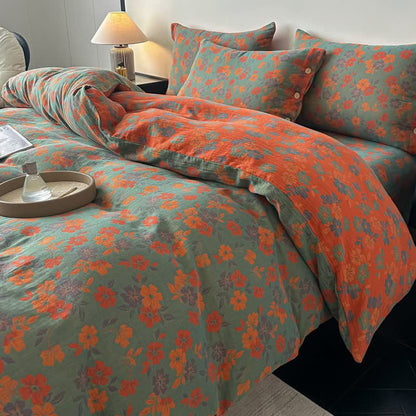 Linge de lit en gaze de pur coton à motif floral champêtre (ensemble 4 pièces) - image 1