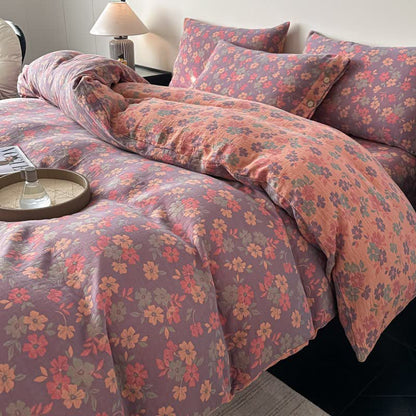 Linge de lit en gaze de pur coton à motif floral champêtre (ensemble 4 pièces) - image 5