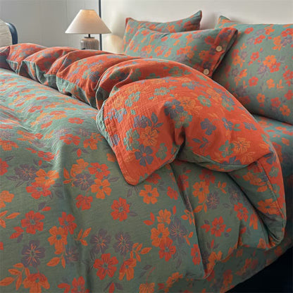 Linge de lit en gaze de pur coton à motif floral champêtre (ensemble 4 pièces) - Vert - 220 cm x 240 cm - image 0