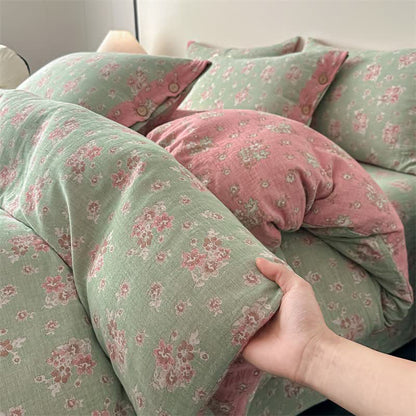 Linge de lit vintage en gaze de pur coton à motif floral (ensemble de 4 pièces) - image 4