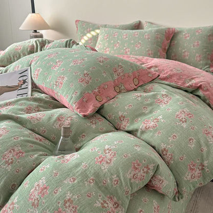 Linge de lit vintage en gaze de pur coton à motif floral (ensemble de 4 pièces) - image 3
