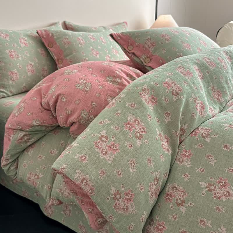 Linge de lit vintage en gaze de pur coton à motif floral (ensemble de 4 pièces) - image 5